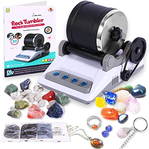 BUAOB Rock Tumbler Kit - Turn Rough Rocks into Beautiful Gems with 7-Day Polishing Timer, Includes 2 Belts, Bag of Rough Stones, 4 Stages of Polishing Grits: Coarse, Fine, Polishing, Final Polishing