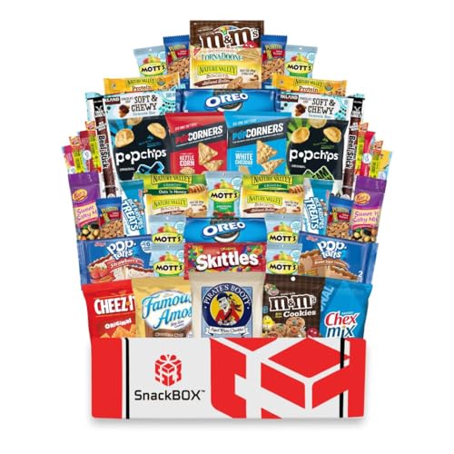 SnackBOX Care Package College Students | Snacks BOX Variety Pack (50 Count) | Christmas Holiday, Teachers, Back to School, Date Night, Birthday, Office, Camping, Chips, Military, Basket, Gift Ideas