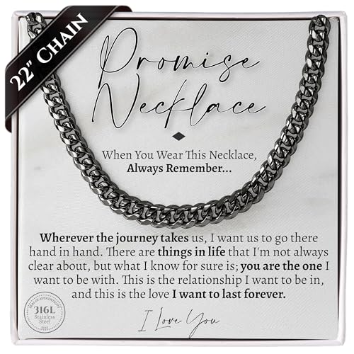 Love You This Much Promise Cuban Chain Necklace for Him, 7mm Thick, Sentimental Gift for Him, BF Gift for Birthday, Gift Ideas for Boyfriend (Titan Black Finish)