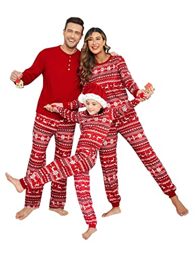 Ekouaer Family Christmas Pajamas Matching Sets Womens Mens Kids Pjs Long Sleeve Sleepwear Holiday Lounge Sets Red L