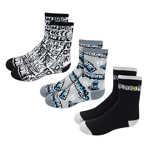 Fortnite Boys Socks - 3 Pack of Breathable Crew Socks with Arch Support & Fun Official Designs for Ages 7-14