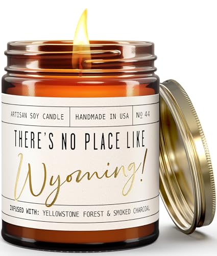 Wyoming Gifts, Wyoming Decor for Home - 'There's No Place Like Wyoming Candle, w/Forest, Campfire & Fresh Mountain Air I Wyoming Souvenirs I Wyoming State Gifts I 9oz Jar, 50Hr Burn, USA Made