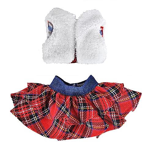 E-TING Santa Clothing Fluffy Vest+ Plaid Skirt Accessories for elf Doll Christmas Decoration