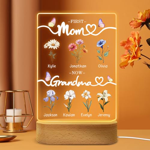 giftoria First Mom Now Grandma Customized Acrylic Plaque, Birth Month Flower Personalized Mothers Day Gifts for Mom from Daughter Grandma Garden Sign Custom Plaque, Mimis Garden Sign (Mothers day 3)