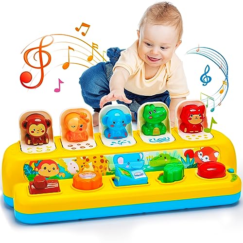 Interactive Pop up Animal Toys with Music & Light, Montessori Cause and Effect Toys for 1 Year Old Boy Girl Early Learning Musical Baby Toys 9-12-18 Months STEM Toddler Toys Age 1-2 Gift for Infant