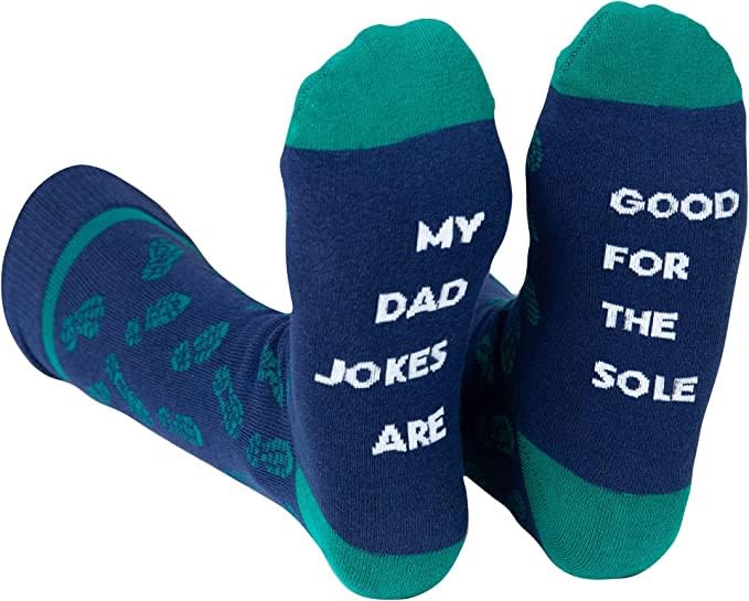 Funny Socks for Men - Men's Dress Socks with Dad Jokes and Stylish Patterns, Unique Gifts for Men Who Have Everything and Gifts for Dad from Daughter, Groomsmen Socks, Fun Socks for Men (DadSole)