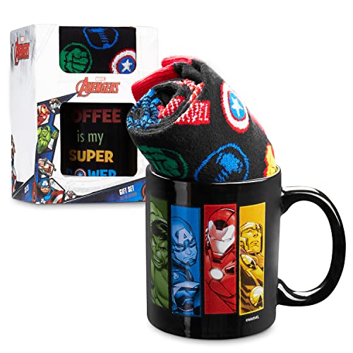 Marvel Avengers Mug and Socks Gift Set, Ceramic Mug and Cotton-Rich Socks in Gift Box, Avengers Socks and Mugs for Men, Gifts for Fans