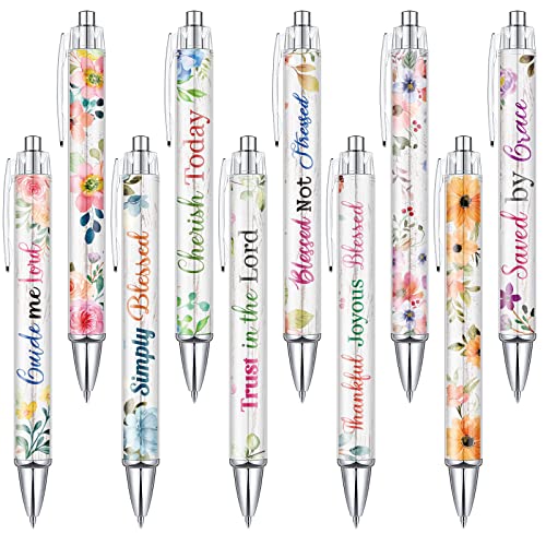 Tinlade 10 Pieces Christian Pens for Women Religious Ink Pens Inspirational Quotes Pens Bible Verse Ballpoint Pens Funny Office Pens Retractable Ink Pens for Women Men Coworker(Flower)