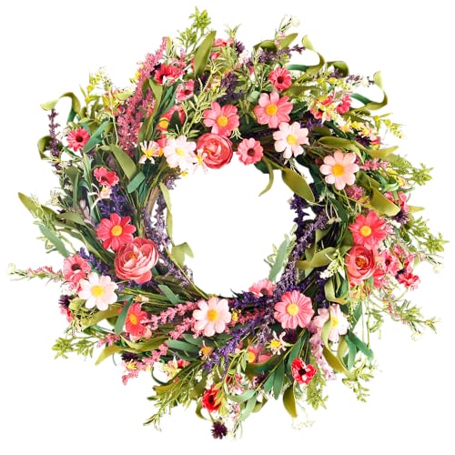 Qingbei Rina Wreaths for Front Door, 22 Inch Floral Wreath for Decorating with Daisy and Lavender, Weatherproof Outdoor Wreaths, Home Windows Wall Farmhouse Wedding Decor