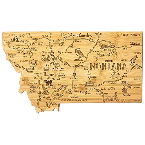 Totally Bamboo Destination Montana State Shaped Serving and Cutting Board, Includes Hang Tie for Wall Display