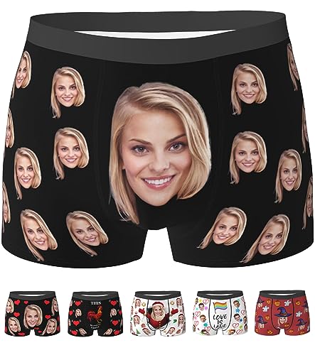 Custom Boxers for Men Boyfriend Husband Father, Personalized Face Underwear with Picture Customized Funny Boxers for Men Birthday Father's Day Valentine's Day Gifts for Him,Medium