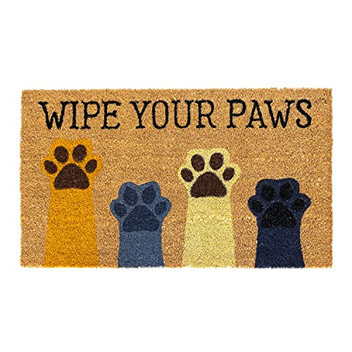 Avera Products Wipe Your Paws Natural Coir Doormat Anti-Slip Rubber Back | 17' x 29' Perfect for Outdoors | Low Maintenance Animal Welcome Mat | Colorful and Fun Pet Approved