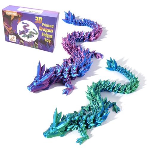 PETBSNVB 2PCS 12' 3D Printed Dragon, Articulated Dragon, Crystal Dragon, Dragon Fidget Toy, Home Office Decor Executive Desk Toys