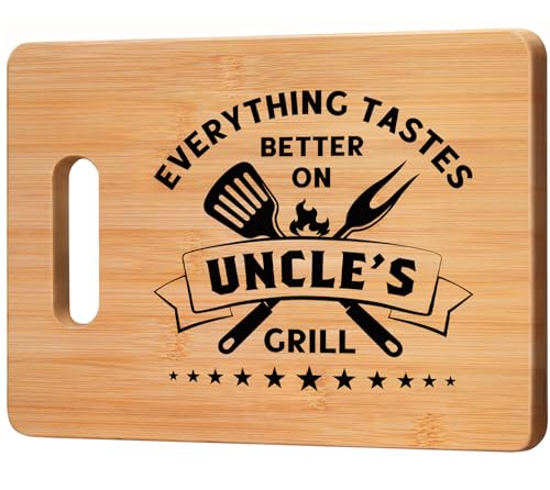 GiftyTrove Uncle Gifts, Best Uncle Birthday Gifts from Niece Nephew - Unique Bamboo Cutting Board - Cool Fathers Day Christmas Gifts for Uncle - Everything Tastes Better on Uncle's Grill