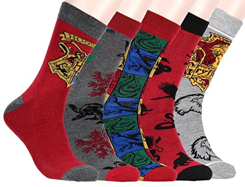 Harry Potter Socks House Crest and Animal Designs 5 Pack Adult Crew Socks