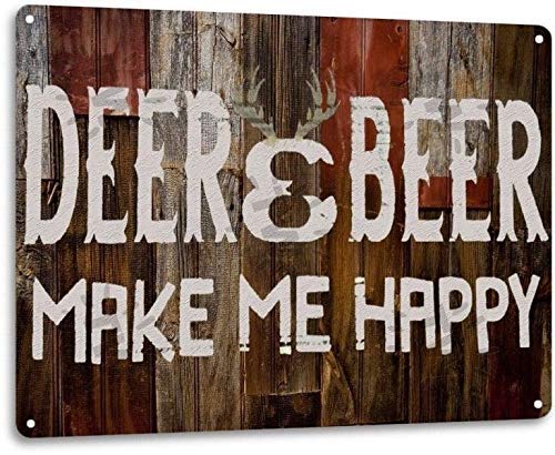 Ylens Deer Beer Make Me Happy Retro Funny Hunting Hunt Cabin Wall Decor Metal Tin Sign 8x12in