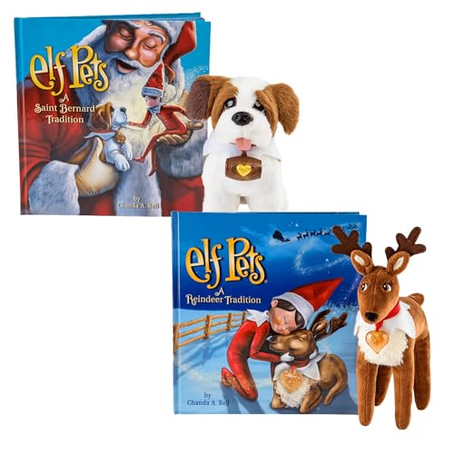 The Elf on The Shelf Elf Pets 2 Pack: St. Bernard Tradition and Reindeer Tradition with Exclusive Holly Jolly Bag