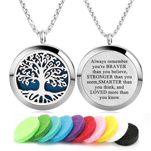 Aromatherapy Essential Oil Diffuser Necklace Tree of Life Pattern Stainless Steel Locket Pendant