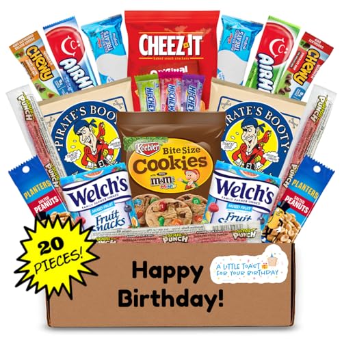 Hangry Kit Birthday Snack Box - (20 CT) Happy Birthday Gift Basket Care Package - Contains Birthday Snacks, Cookies, Chips, Candy. Party Variety Gift Box. (Funny 1)