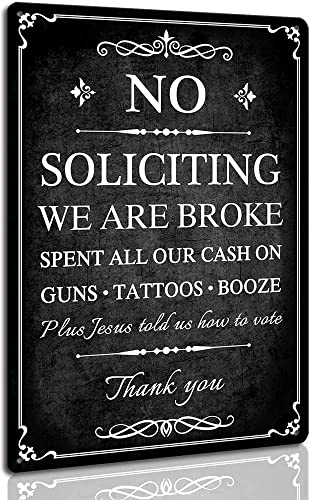 No Soliciting Sign for House Funny No Soliciting Yard Sign for Front Door Gate Home Outdoor Use Retro Plaque 8 x 12 inch