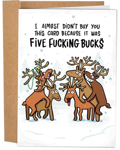 Sleazy Greetings Funny Christmas Card for Men or Women - Hilarious Holiday Card for Best Friend - Inappropriate Christmas Card for Him or Her - Rude Christmas Card for Adults - Five Bucks Reindeer