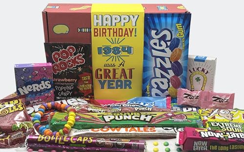 RETRO CANDY YUM ~ 1984 40th Birthday Nostalgic Candy Gift Basket Box 80s Assortment from Childhood for 40 Year Old Woman or Man Born 1984 JR