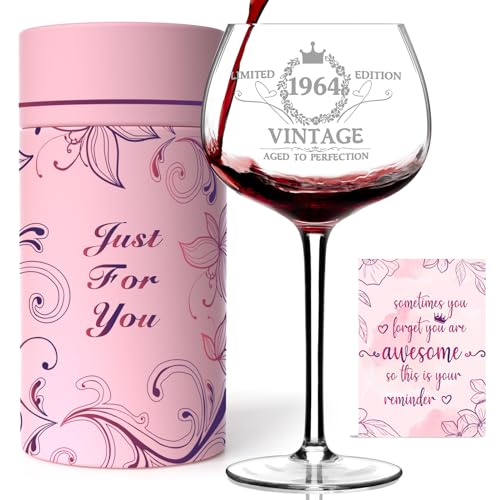 60TH Birthday Gifts for Women, Vintage 1964 Engraved 60th Wine Glass, 60 Year Old Birthday Decorations For Women, Funny 60 Bday Gifts Idea For Women, Friends, Sister, Mom - Turning 60 Present