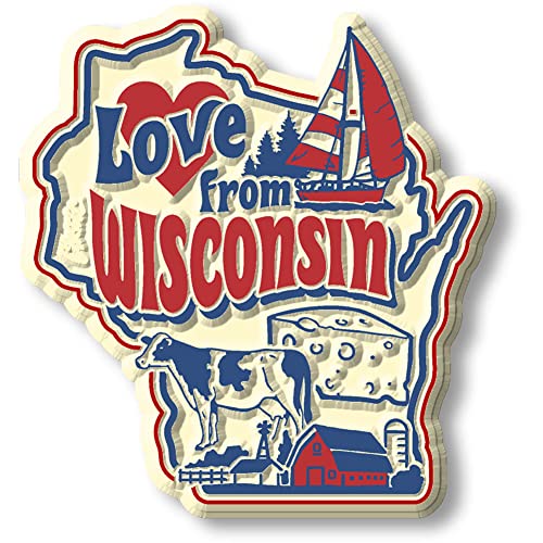 Love from Wisconsin Vintage State Magnet by Classic Magnets, Collectible Souvenirs Made in The USA, 2.3' x 2.5'