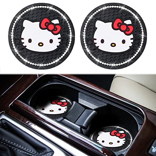 2PCS Cute Kitty Cup Holder Coasters, Black Silicone Anti-Slip Car Coasters,Cup Pads for Home Office,Universal 2.75 Inch