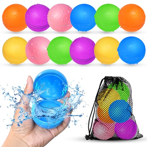 SOPPYCID 12Pcs Reusable Water Balloons, Pool Beach Water Toys for Boys and Girls, Outdoor Summer Toys for Kids Ages 3-12, Magnetic Water Ball for Outdoor Activities