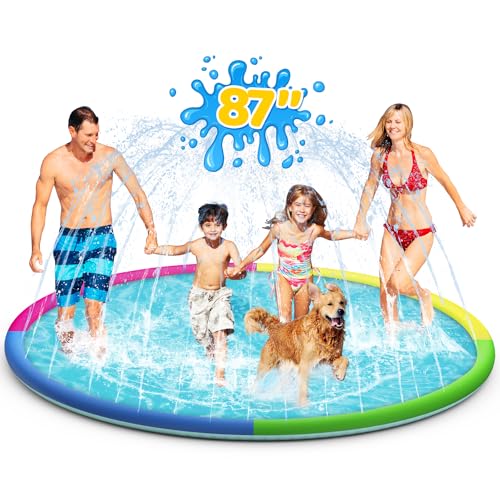 Splash Pad for Kids and Dogs, 87' Extra Large Sprinkler Outdoor Water Toys for Toddlers 1-3 and Kids Ages 4-8, Non Slip Big Dog Summer Play Pool for Backyard, Outside Splash Mat for Girl Boy (Color)