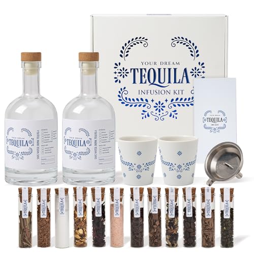 Tequila Gifts for Men - Tequila Making Kit - Tequila Infusion Kit Gift Set with Bottles, Wood Chips, Botanicals,Tequila Set,Tequila Gifts for Women, Bourbon Kit Mens Gift Set (No Alcohol Included)