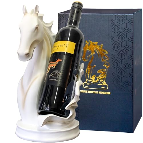 YINGAVERSAI Wine Bottle Holder Wine Racks Tabletop Horse Statue as Home Kitchen Wine Cellar Decorative Storage Organizer, Horse Sculpture Horse Decor Horse Wine Gifts for Women (White)