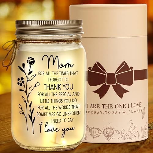 Kenon Mason Jar Night Light for Mom, Mothers Day Gifts for Mom, Home Decoration Lights, Personalized Sentimental Night Light Birthday Christmas Gift for Mom from Daughter Son