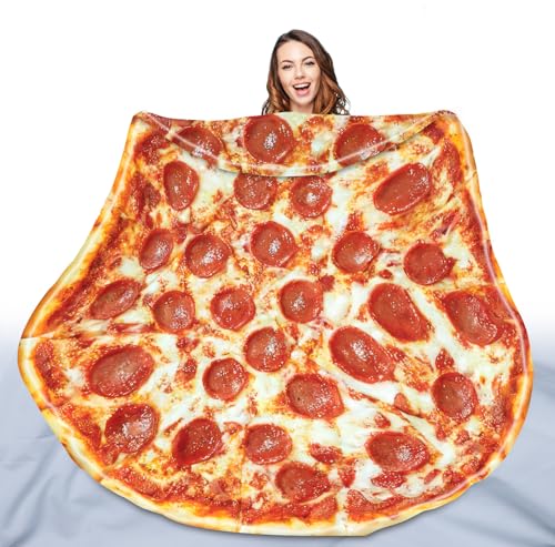 QiyI Pizza Blanket for Adult Kids, Double Sided Giant Food Throw Blanket, Funny Pizza Gifts, 60' Novelty Round Blanket, Warm Soft Tortilla Blanket