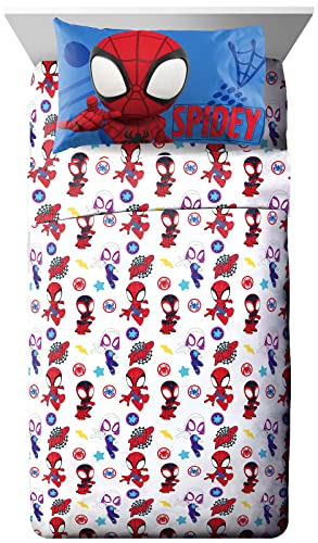 Jay Franco Marvel Spidey and His Amazing Friends Team Spidey Toddler Size Sheet Set - 3 Piece Set Super Soft and Cozy Kid’s Bedding - Fade Resistant Microfiber Sheets (Official Marvel Product)