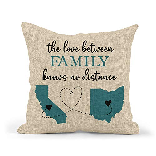 CANARY ROAD Personalized The Love Between Family Knows No Distance Pillow | Two State or Country Long Distance Family | Cousin Aunt Uncle Moving Away Christmas