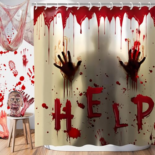 ZORKET Halloween Bloody Shower Curtain, Spooky Horror Scary Shower Curtain Set with 12 Hooks, Halloween Shower Curtains for Bathroom Decor, 72x72 Inch