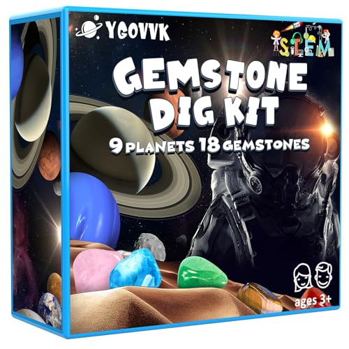 Magical Gems Dig Kit, Solar System Space Toys Excavate 18 Real Gems from 9 Planets Easter Eggs for Kids 6-12, STEM Educational Science Kits, Archaelogy Geology Christmas Birthday Gift for Boys Girls