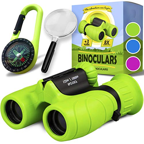 Binoculars for Kids Toy for Little Boys and Girls – Extensive Set Incl. Magnifying Glass & Compass – Powerful Magnification 8X21 – 3 to 12 Year Old Kids – Perfect for Toddler