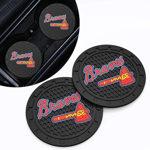 for Atlanta Braves Car Cup Holder Coasters, Silicone Non-Slip Auto Cup Holder Insert Coaster for Atlanta Braves Baseball Fans, Unisex Car Cup Mat, 2PCS