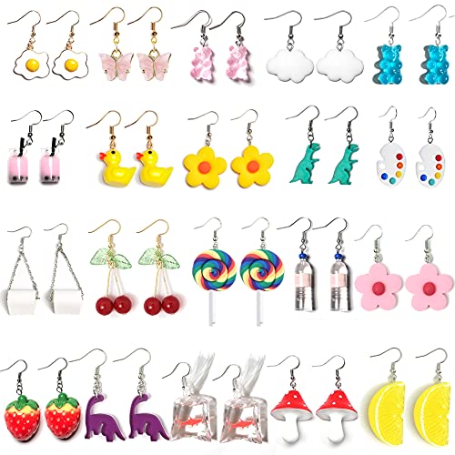 20 Pairs Weird Earrings Funny Earrings Aesthetic Indie Y2k Accessories Cool Fun Cute Funky Alt Novelty Kawaii Quirky Dangly Creative Object Crazy Drop Dangle Earrings for Women