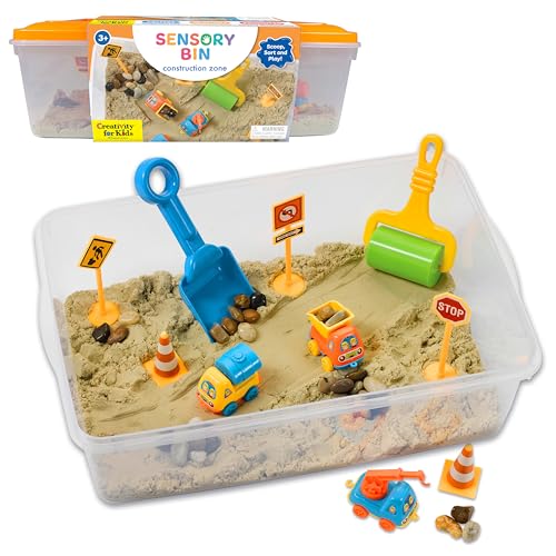 Creativity for Kids Sensory Bin: Construction Zone Playset - Preschool Learning Activities, Excavator Toys for Boys Ages 3-5+, Outdoor Toys and Gifts for Kids