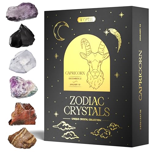 Wyspell Capricorn Crystal Set - 6 Capricorn Crystals and Healing Stones - Capricorn Gifts for Women - Capricorn Birthday Gifts for Women - Astrology Gifts for Women - Zodiac Crystal Set - Healing Gift