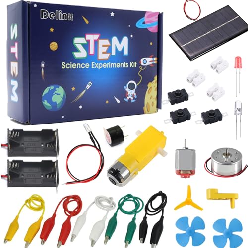 Delinx Fun Physics Science Experiment Kit: Windmill Generator,Hand-cranked Generator,Solar Power Generator, Basic Electric Circuit Learning,DIY Educational STEM Project for Kids & Teens,Girls & Boys