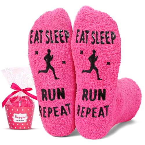 HAPPYPOP Funny Running Socks For Women Runner - Fuzzy Socks, Running Gifts For Her, Funny Running Gifts Women, Gifts For Runners Female Women