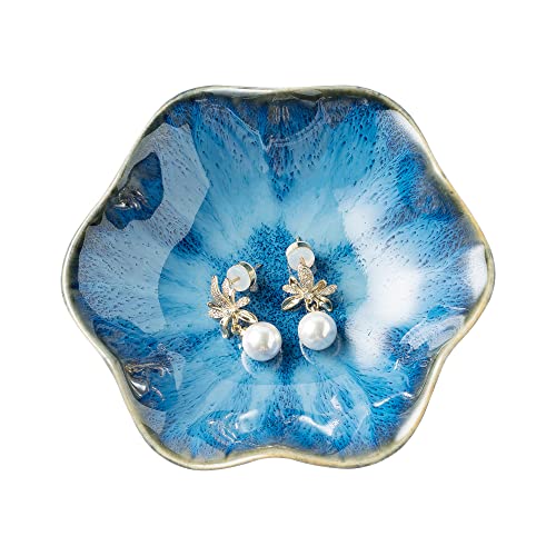 Jewelry Dish Tray, Ring Dish, Ceramic Trinket Tray, Key Bowl, Decorative Plate, for Friends Sisters Daughter Mother (Starry Blue)