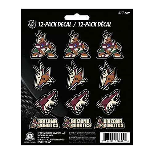 FANMATS 30826 NHL - Arizona Coyotes 12 Count Mini Decal Sticker Pack 5 x 6.25 in.- Great Gift for Sports Fans - Works On Hard Surfaces - for Homes, Cars, Trucks, SUVs.