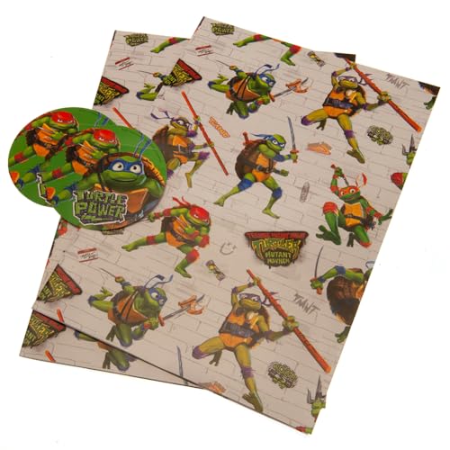 Danilo Teenage Mutant Ninja Turtles Gift Wrap, 2 Sheets 2 Tags, Gift Wrap for Presents, Officially Licensed Wrapping Paper