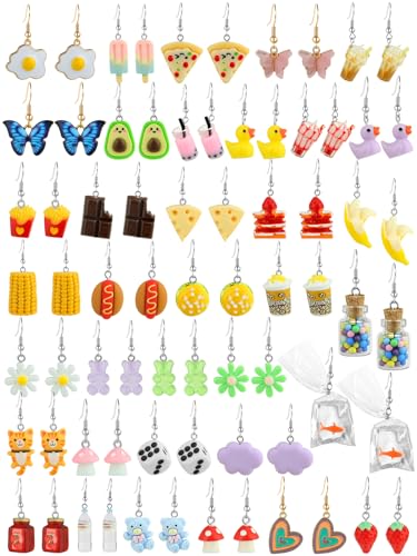 36 Pairs Weird Cute Earrings Fun Cool Mushroom Bear Flower Cat Funky Aesthetic Drop Dangle Earrings for Teen Girls Women Funny Jewelry Set